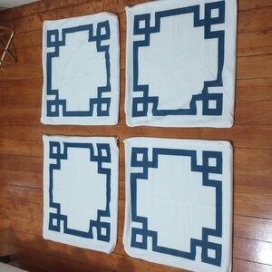 Set Of 4 Greek Key Geometric Pillow Covers (Navy & White, 20" x 20")